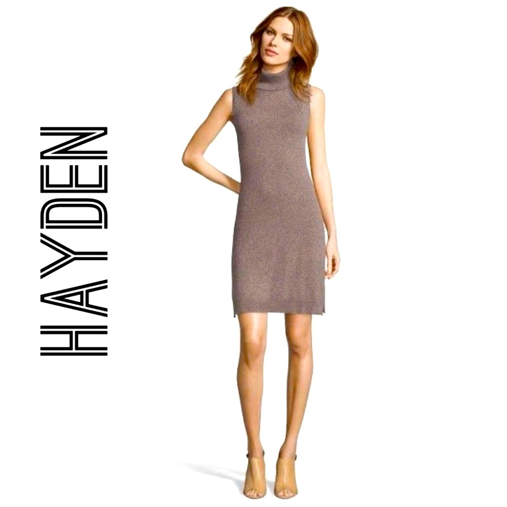 Hayden Butterscotch Cashmere Turtleneck Sleeveless Sweater Shift Dress Sz M